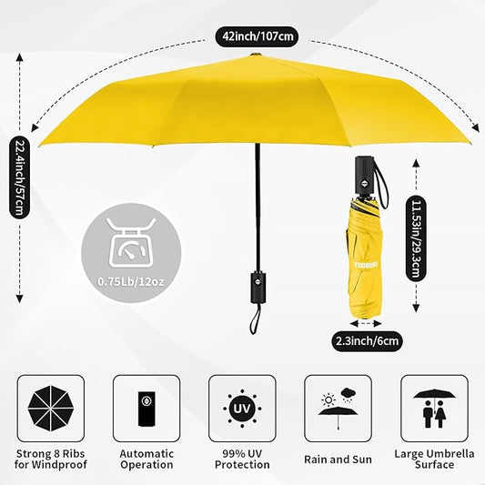 Yoobure Windproof Travel Umbrella - Automatic Umbrellas for Rain, Compact Folding Umbrella with UV Protection, Lightweight Portable Design for Backpack/Walking/Car, Sun & Storm Ready