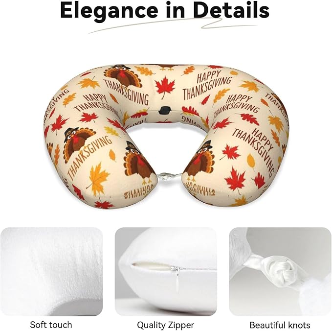 Neck Pillow Memory Foam Travel Pillows Comfortable for Airplane Flight Car Travel Office Nap and Sleeping, Funny Cushion for Head Shoulder Thanksgiving Fall Leaf Funny Turkey