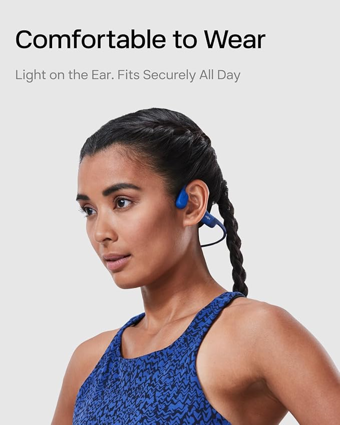 SHOKZ OpenRun with USB-C Charging,Bone Conduction Headphones,Open-Ear Bluetooth Wireless Sport Headphones for Running & Workout,Sweat Resistant, Long 8H Playtime,Mic,Hair Band-Standard-Biue