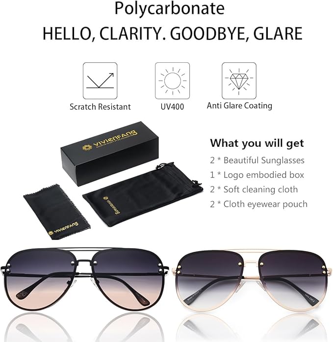 Trendy Oversized Aviator Sunglasses for Women 2025, Cute Retro Aviator Sun Glasses UV Protection Big Shades VF2203