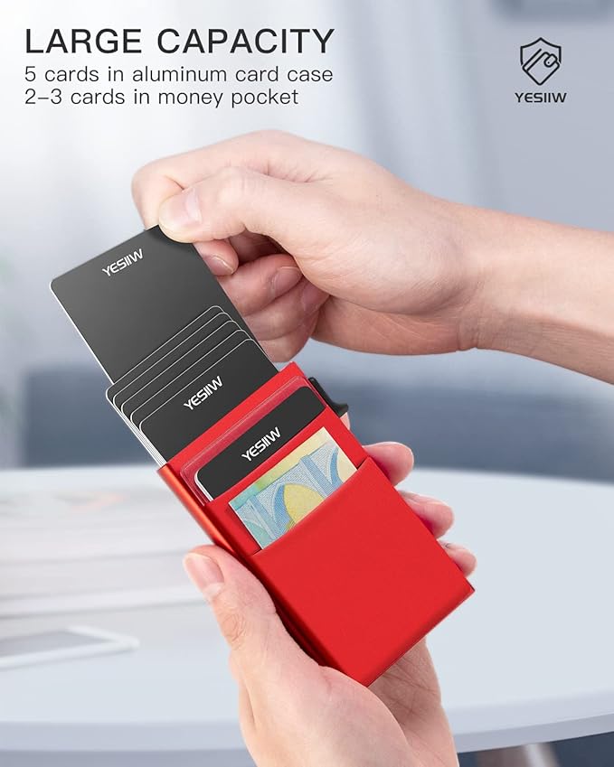 YESIIW Credit Card Holder Wallet for Men RFID Blocking Slim Minimalist Metal Wallet with Money Pocket Contactless Card Protector