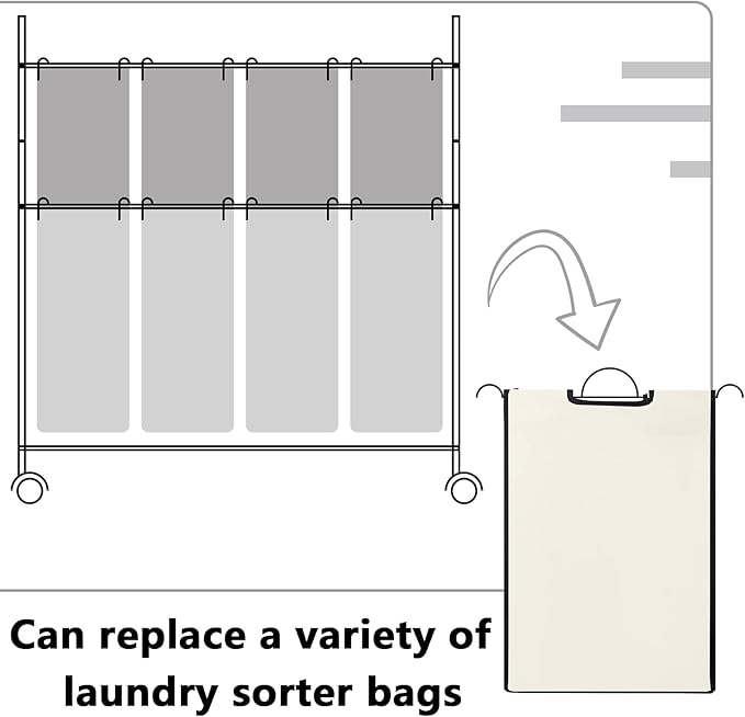 Bonuci 3 Pcs Laundry Sorter Replacement Bags Hamper Cart Removable Replacement Laundry Storage Organizer Bag Hamper Liner, No Hooks 14.76 x 8.66 x 21.65 Inch (Beige)