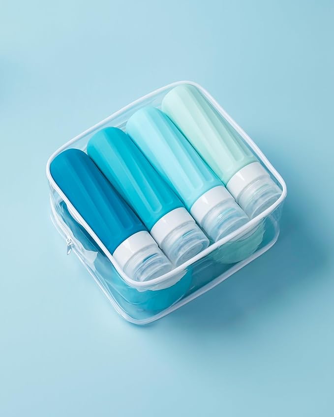 Travel Bottles for Toiletries 8 Pack, Travel Size Toiletries, Tsa Approved Travel Size Containers 3oz, with Travel Essentials Clear Bag, Leak Proof Silicone Squeezable Creams Jars