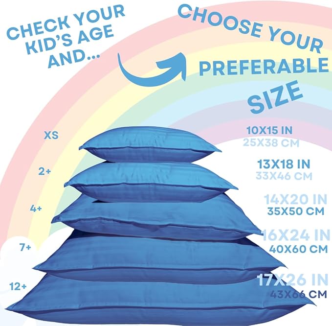 kinder Fluff Children Pillow (2-Pack) 13x18in– The Only 300TC Soft Cotton Pillow with Down Alternative Fill – Hypoallergenic, Machine Washable & Perfect for Kids 2+ Years- Blue- S