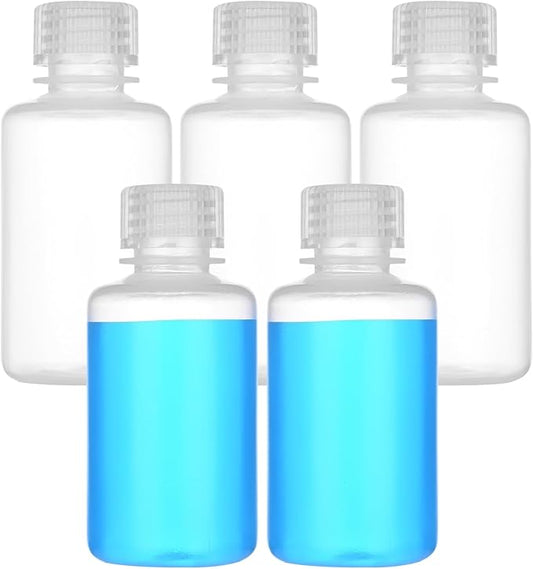 2oz/60ml Plastic Sample Bottles with caps, Wide Mouth Reagent Bottle with Lids Leak Proof Containers Water Sample Bottles for Laboratories, Travel(5Pcs)
