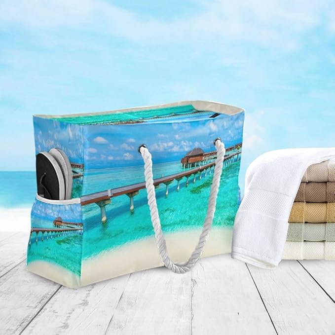 senya Large Beach Shoulder Bags Canvas Tote Water Resistant for Gym Travel Daily