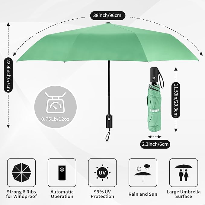 Yoobure Windproof Travel Umbrella - Automatic Umbrellas for Rain, Compact Folding Umbrella with UV Protection, Lightweight Portable Design for Backpack/Walking/Car, Sun & Storm Ready