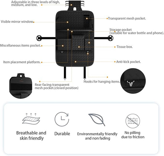 GMQ Back Seat Car Organizer 1 Pack,Backseat Organizer with Tray,Multifunctional Car Seat Back Storage Box with Foldable Tablet Holder (Black, Weave)