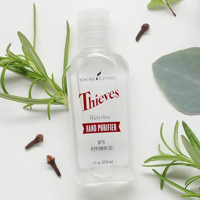 Young Living Thieves Waterless Hand Purifier with Peppermint Oil | 1 oz | Convenient, Refreshing, and Gentle Cleanser for Soft Hands | 3 Pack