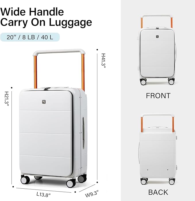 Hanke Top Opening Carry On Luggage, 20 Inch Zipperless Aluminum Frame Wide Handle Luggage, All-PC Hard Shell Trunk Suitcase with Spinner Wheels, TSA Airline Approved (Smoke White, 40L)