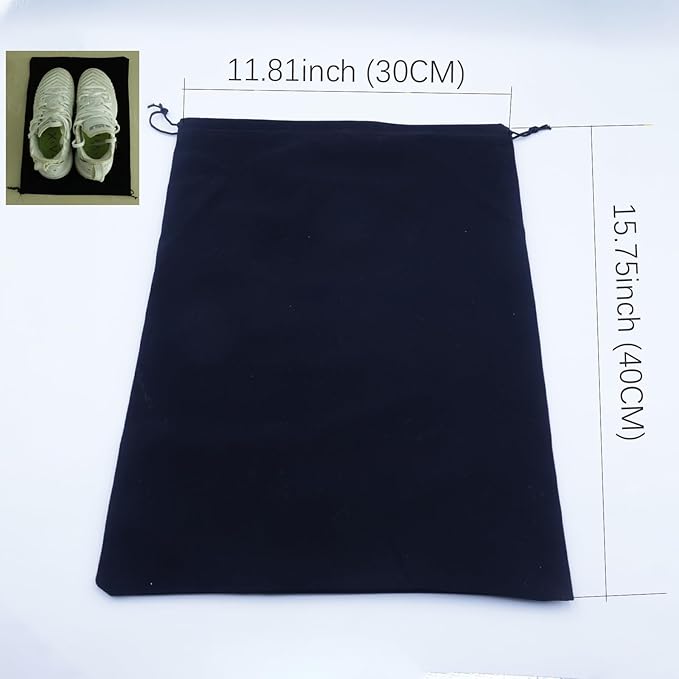 Large Shoe Bags for Travel Storage, Black Flocking Fabric Organizer for Luggage Suitcase and Shoe Rack, Portable Dust Proof Drawstring Essentials for Men Women GYM Packing