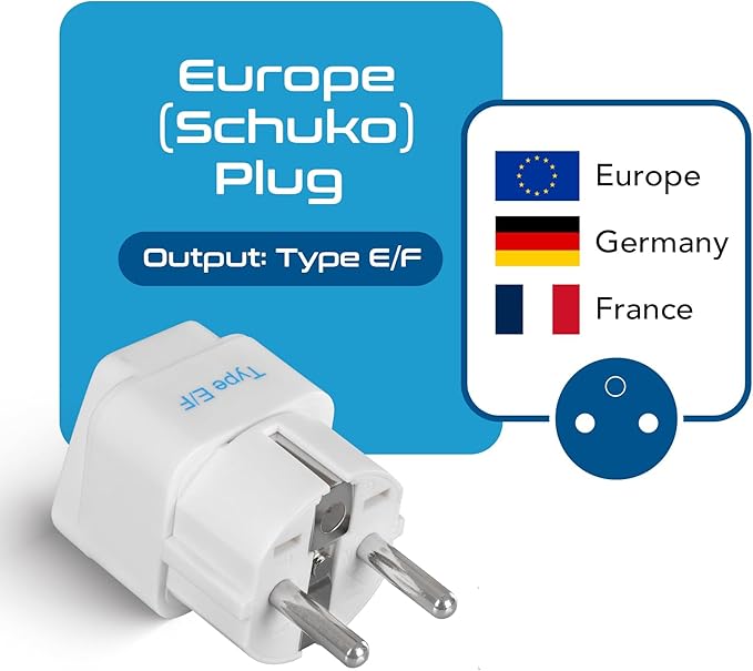 Ceptics Schuko, Germany France Travel Power Adapter, Grounded European Plug - Type E/F Outlet, Adaptor for USA to Europe EU Socket - 3 Pack - Use In Norway, Korea, Spain, Greece, Russia, Iceland