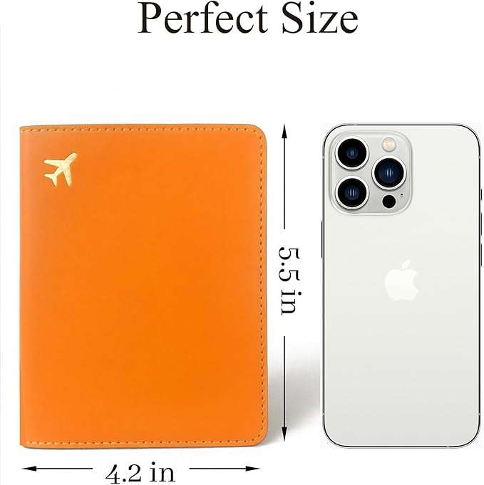 PU Leather Passport Holder Covers Case, Waterproof Rfid Blocking Travel Wallet Passport Holder(Orange)