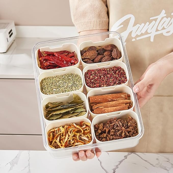 Snack Box Container, Portable Travel Charcuterie Board with Lid, Refrigerator Food Storage Box, Snack Organizer, Divided Storage Containers, chopped salad box (8 Compartment)