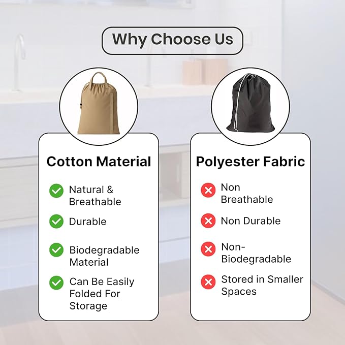 LFH Home Large Premium Cotton Canvas Laundry Bag with Drawstring and Handles Heavy Duty, Multi-Use, and Washable for Home, Travel, College or Storage 20x30 (Pack of 2)-Beige