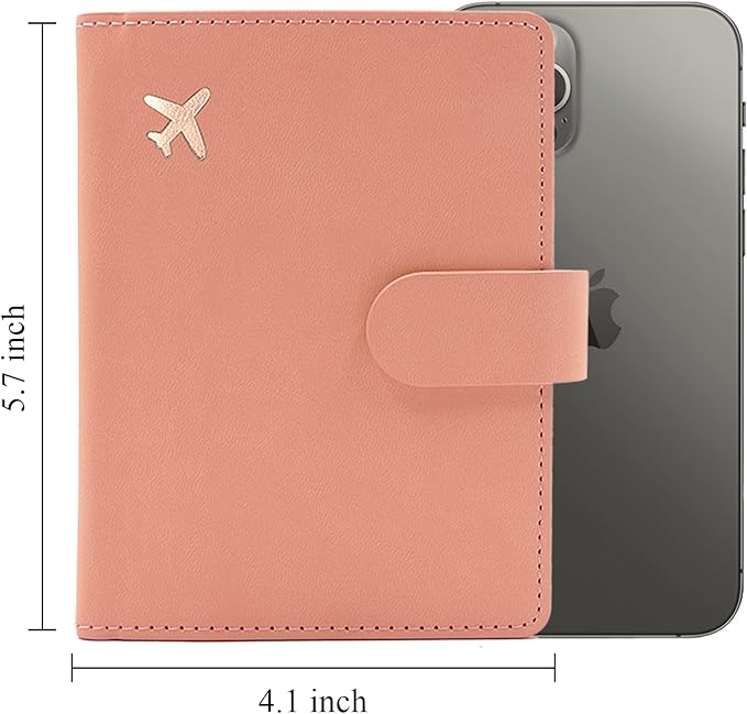 Deziliao Faux Leather Passport and Vaccine Card Holder, Pink, Waterproof, Rfid Blocking, Slim, Unisex