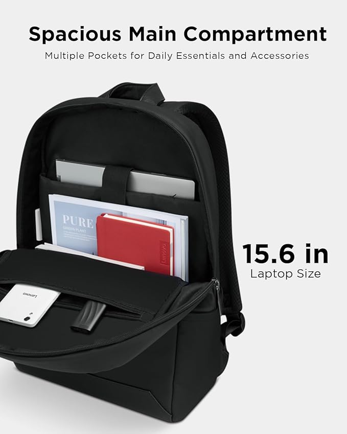 Lenovo Laptop Backpack (B500) -15L Capacity Padded Tablet & Computer Bag with Lock Zipper, Black, 15.6 Inch