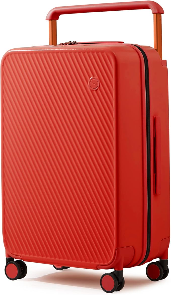 mixi Luggage Suitcases With Spinner Wheels,Upgrade Wide Handle PC Hardshell Rolling Travel Suitcase with TSA Lock, Checked-Medium 24-Inch, Red