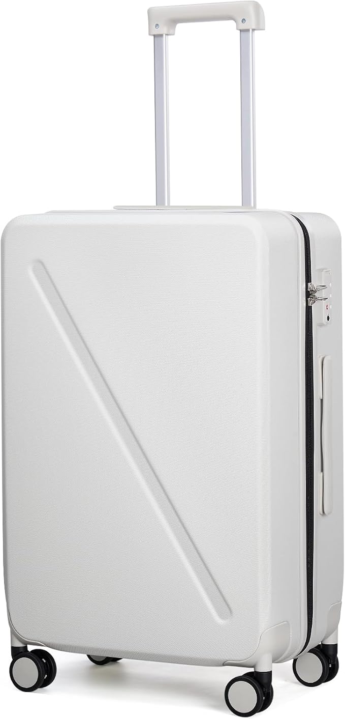 MILADA Checked Luggage, 24 Inch Suitcases With Wheels Hardshell, TSA Approved Luggage Medium Suitcase, Checked Bag Travel Luggage For Business And Shopping, Smoke White
