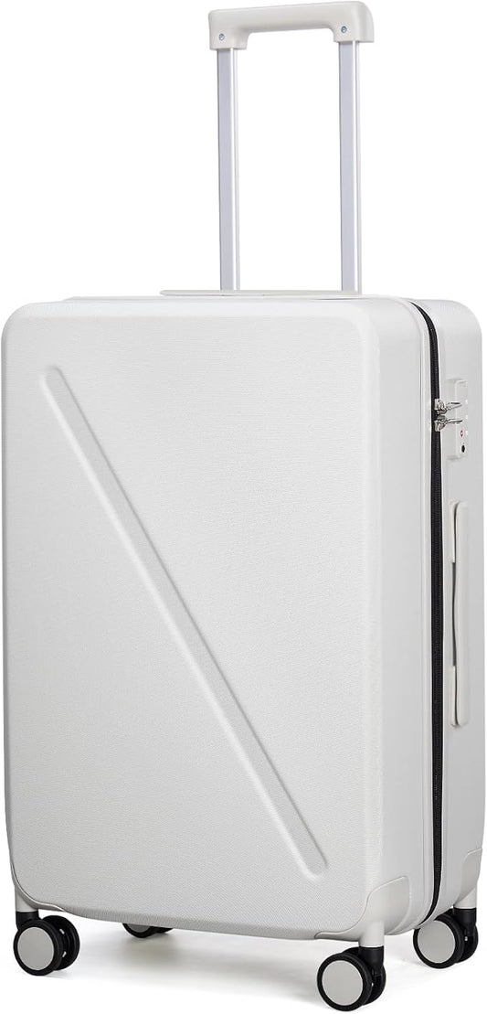 MILADA Checked Luggage, 24 Inch Suitcases With Wheels Hardshell, TSA Approved Luggage Medium Suitcase, Checked Bag Travel Luggage For Business And Shopping, Smoke White