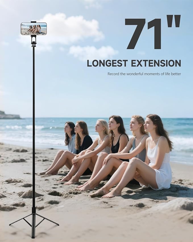 71” Phone Tripod & Selfie Stick, Portable All in One Extendable Cell Phone Tripod Stand, with Wireless Remote Control for iPhone/Samsung/Android/Camera
