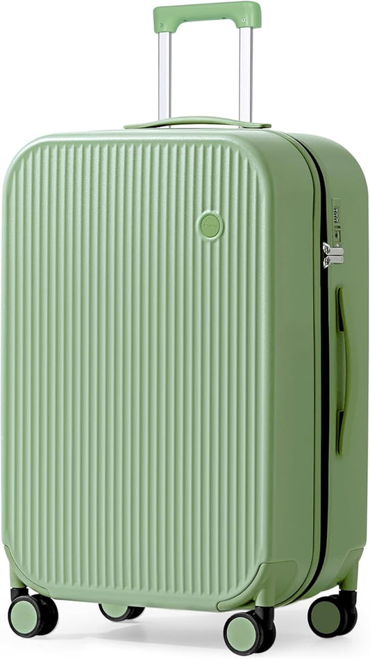 mixi 24 Inch Checked Luggage PC Hardshell Suitcases with Wheels for Travel Woman Men, Avocado Green
