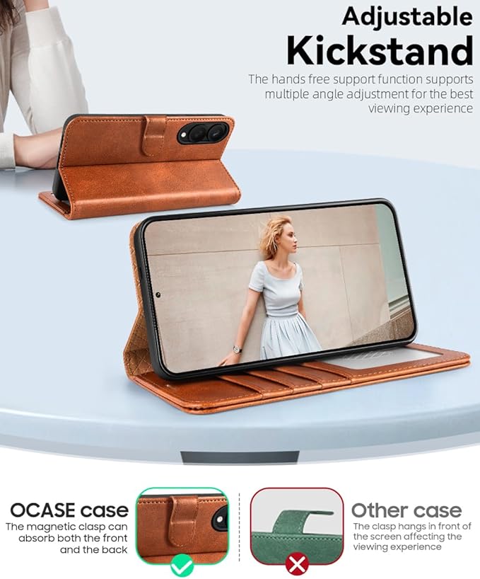 OCASE Compatible with Galaxy S25 Edge Wallet Case, PU Leather Flip Folio Case with Card Holders RFID Blocking Kickstand [Shockproof TPU Inner Shell] Protective Phone Cover 2025, Brown