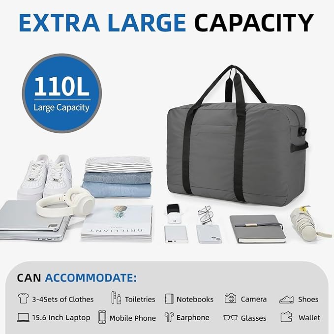 Extra Large Duffle Bag, 110L Storage Foldable Travel Duffle Bag for Men Women, Lightweight Weekender Bag for Overnight Camping