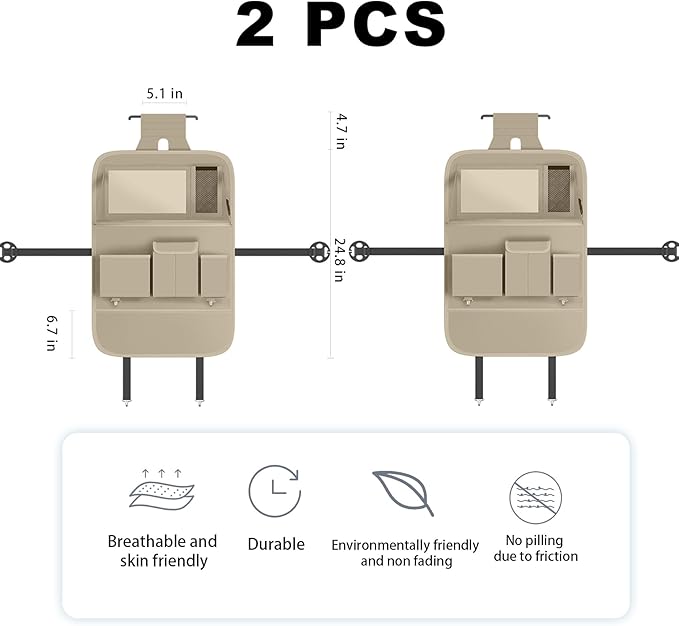 Car Seat Organizers,Multi-functional Back Seat Protectors, Storage Pouches, and Tray Holders (for Cars, Kids, Seat Back and Rear Seats) (Plain Beige, 2 Pcs)