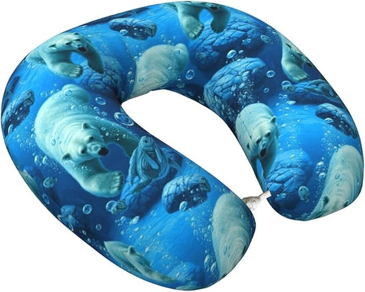 Neck Support Pillow, Comfortable Memory Foam Car/Flight/Airplane Chin Pillows U Shaped Cushion for Office Travel Sleeping Polar Bear