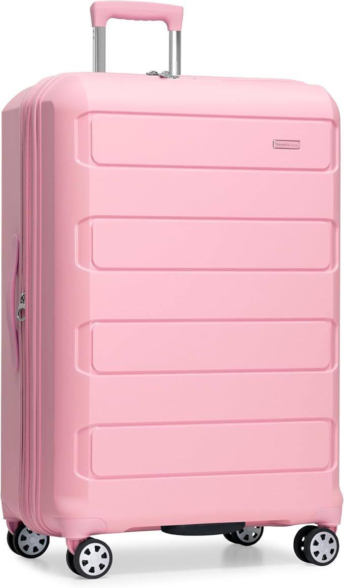 Traveler's Choice Pagosa Indestructible Hardshell Expandable Spinner Luggage, Pink, 26-Inch Medium
