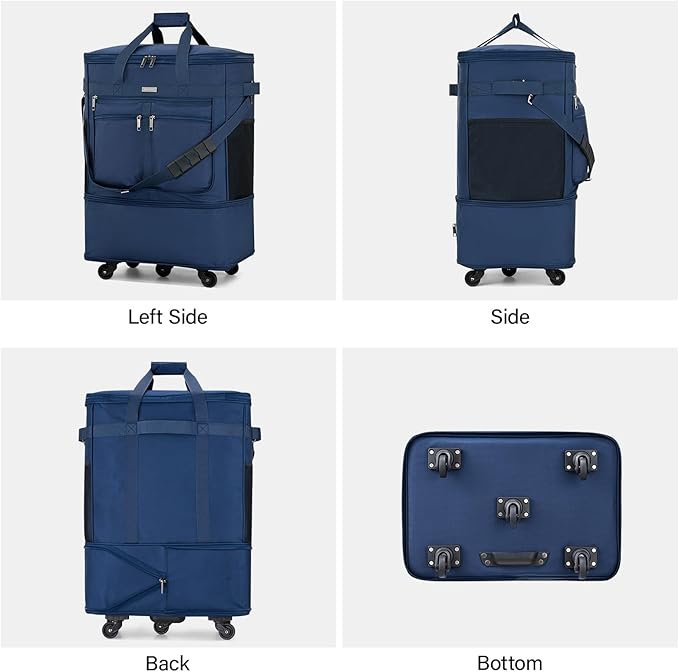 MILADA Expandable Luggage Bags for Travel Foldable Suitcase with Wheels Collapsible Rolling Travel Duffle Bag Lightweight Large Suitcases without Telescoping Handle, Blue