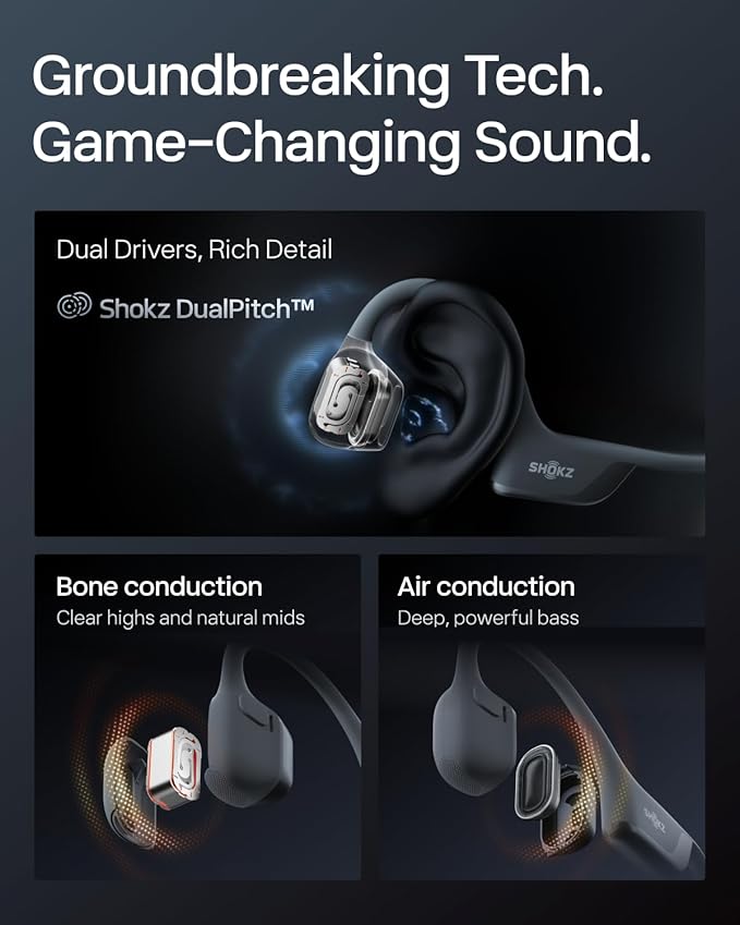 SHOKZ New OpenRun Pro 2 Mini -Open-Ear, Bone Conduction Sport Headphones -with Reflective Strip -Sweat Resistant, Workout Headphones -Secure, Wireless, Comfortable Fit-Deep Bass and Smart Mic App