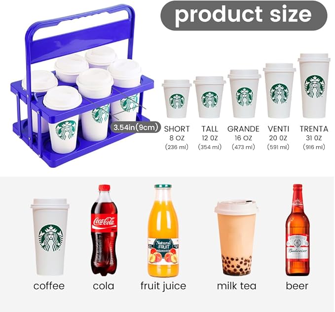 musbus Reusable Drink Carrier with Handle for Food Delivery Drivers, Portable Cup/Coffee Holder Accessories for Delivery, Foldable Drinks Caddy with Tray, Car Durable Plastic Festive Bottle, Vacation