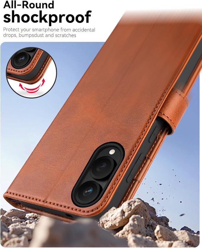 OCASE Compatible with Galaxy S25 Edge Wallet Case, PU Leather Flip Folio Case with Card Holders RFID Blocking Kickstand [Shockproof TPU Inner Shell] Protective Phone Cover 2025, Brown