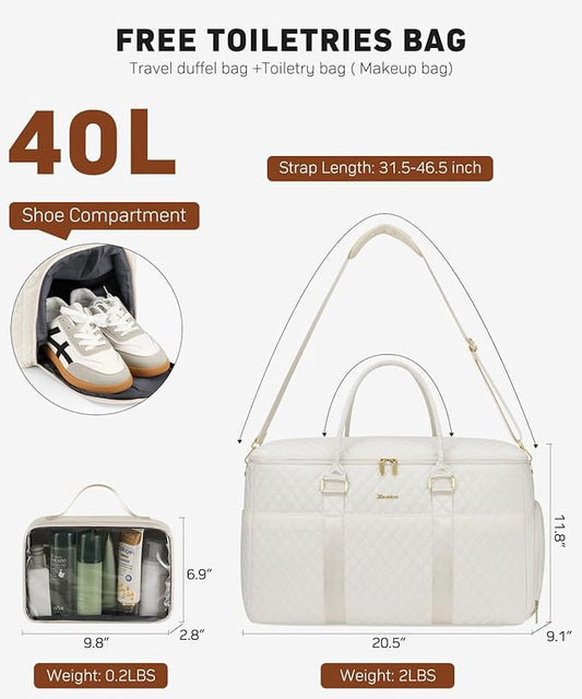 WINDARS Travel Duffle Bag, Weekender Bag for Women with Shoe Compartment, Large Carry On Overnight Bag with Toiletry Bag, Gym Duffel Bag with Wet Pocket, Hospital Bags for Labor and Delivery (Beige)