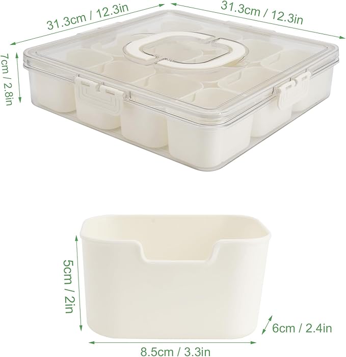 2Pcs Snackle Box Container, Divided Serving Tray with Lid and Handle, Snack Box Container Food Platter Charcuterie for Party, Veggies, Snack, Fruit, Nuts, Entertaining, Picnic, LARGER SIZE