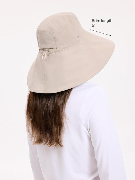 Solbari Women’s Ultra-Wide Cotton Linen Sun Hat UPF 50+, Packable, Adjustable with Ponytail Hole for Travel, Beach & Outdoors