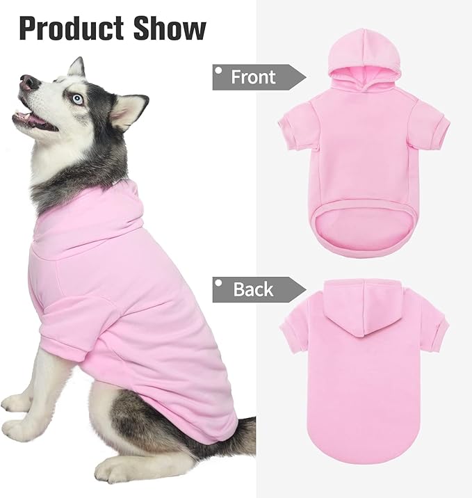 BINGPET Fleece Lined Dog Hoodies Fall Dog Puppy Sweatshirt Soft Warm Sweater Winter Hooded Clothes for Small Medium Large Dogs & Cats (#2 Pink(Plain), Small/Medium (Chest Girth 19"))