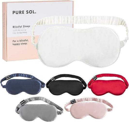 Pure SOL. Silk Sleep Mask - 100% Mulberry Silk Eye Mask - Eye Mask for Sleeping & Blindfold for Power nap During Travel (Ivory)