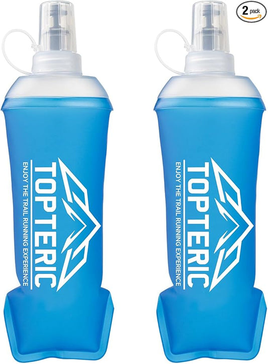 Collapsible Soft Flask Water Bottle, TPU Soft Folding Flexible Water Bottles for Hydration Pack/Running Vest, BPA/PVC Free, Ideal for Running Hiking Cycling Climbing (350ml-2 Pack)