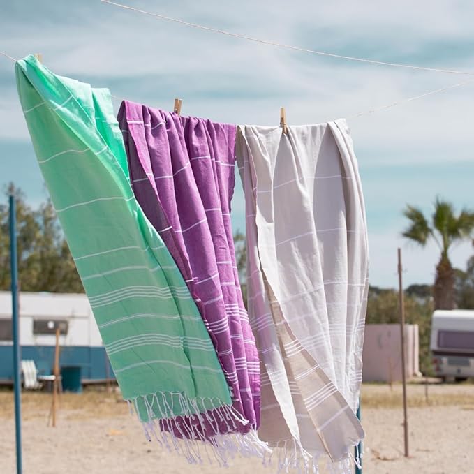 BAY LAUREL Turkish Beach Towel with Travel Bag 39 x 71 Quick Dry Sand Free Lightweight Large Oversized Towels Light - Pack of 4 (Pack of 4 - Denim Blue)