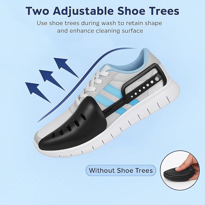 2Pcs Shoe Washing Machine Bag with Insoles | Reusable Sneaker Laundry Bags for Machine Wash | Fluffy Fiber 360° Cleaning with Durable Zipper Closure (White Grey & Trees)