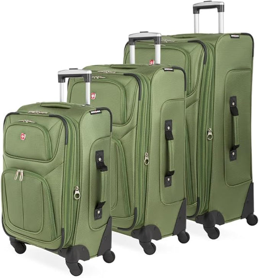 SwissGear Sion Softside Expandable Luggage with Spinner Wheels, Evergreen, 3-Piece Set (21/25/29)