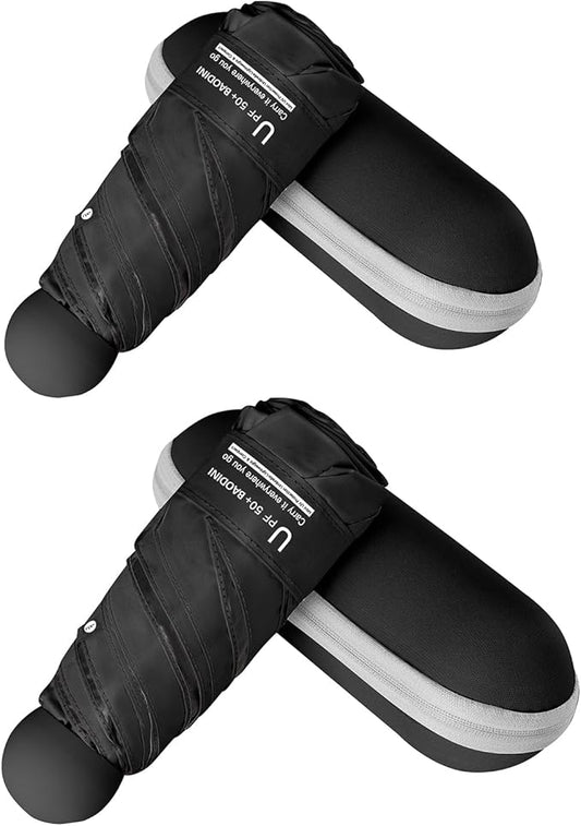 BAODINI Travel Essentials Mini Umbrella for Purse With Case Small Compact UV Sun Protection Lightweight Tiny Pocket Manual Open Close Umbrella for Women Kids and Men Fit Purse Backpack