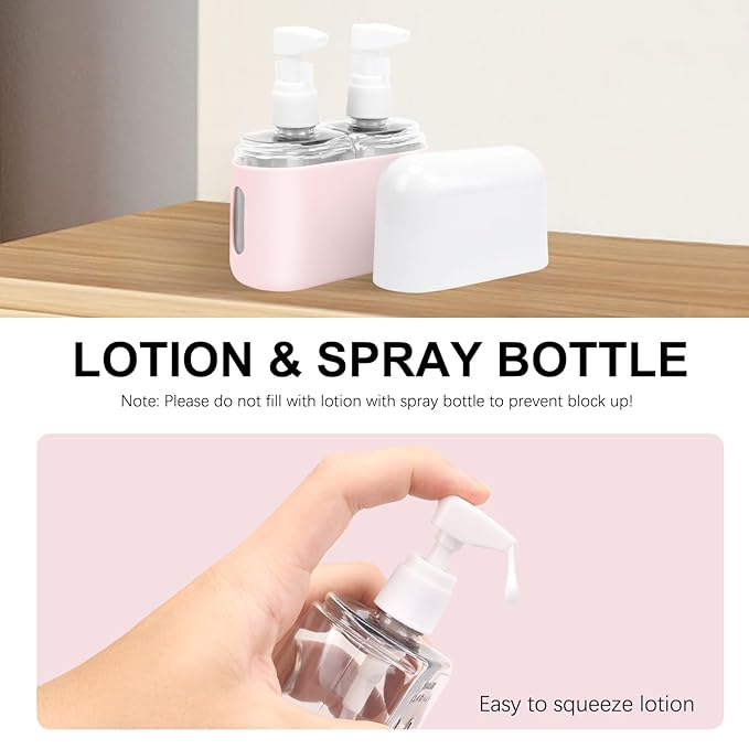 Skycase Travel Bottles - Leak Proof Refillable Tsa Approved Travel Size Toiletries, 2 in 1 Liquid Bottles Containers with Labels and Funnel Airplane Accessories Kits for Lotion Liquid (Pink)