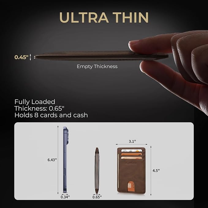 RUNBOX Slim ID Cases Minimalist Front Pocket RFID Blocking Leather Wallets for Men and Women Card Holder Wallets Gifts for men