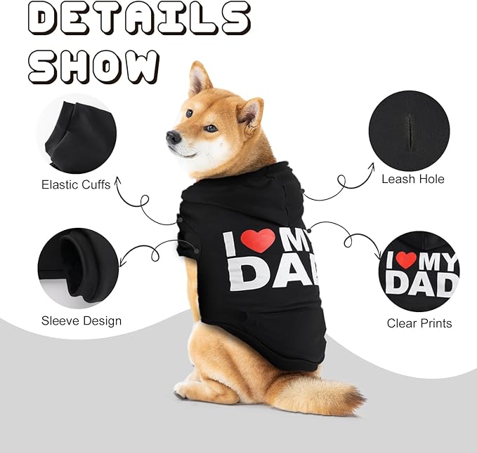 BAOBICUTE Dog Basic Hoodie Soft Dog Clothes Cold Weather Sweaters for Medium Large Dogs Cozy Fabric Warm Sweatshirt with Leash Hole (I Love My DAD, XL (Back: 24.2",Chest: 34.2"))