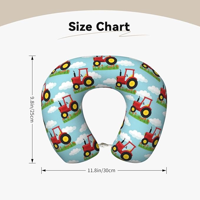 Travel Pillow Chin Neck Support, Comfortable Airplane Car Pillows for Rest, Memory Foam U Shaped Office Home Nap Sleeping Cushion Toy Tractor Pattern