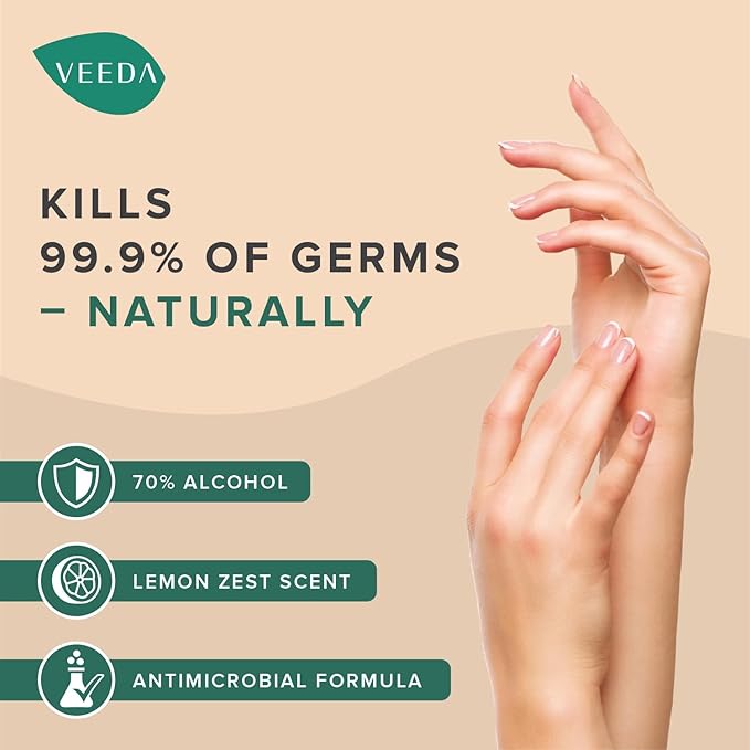 Veeda Scented Hand Sanitizer with Lemon Zest Scent - Moisturizing Clear Gel with Vitamin E & Antimicrobial Formula- Contains 70% Ethyl Alcohol - Hand Sanitizer Travel Size, Made in USA (3 x 8 fl. oz)